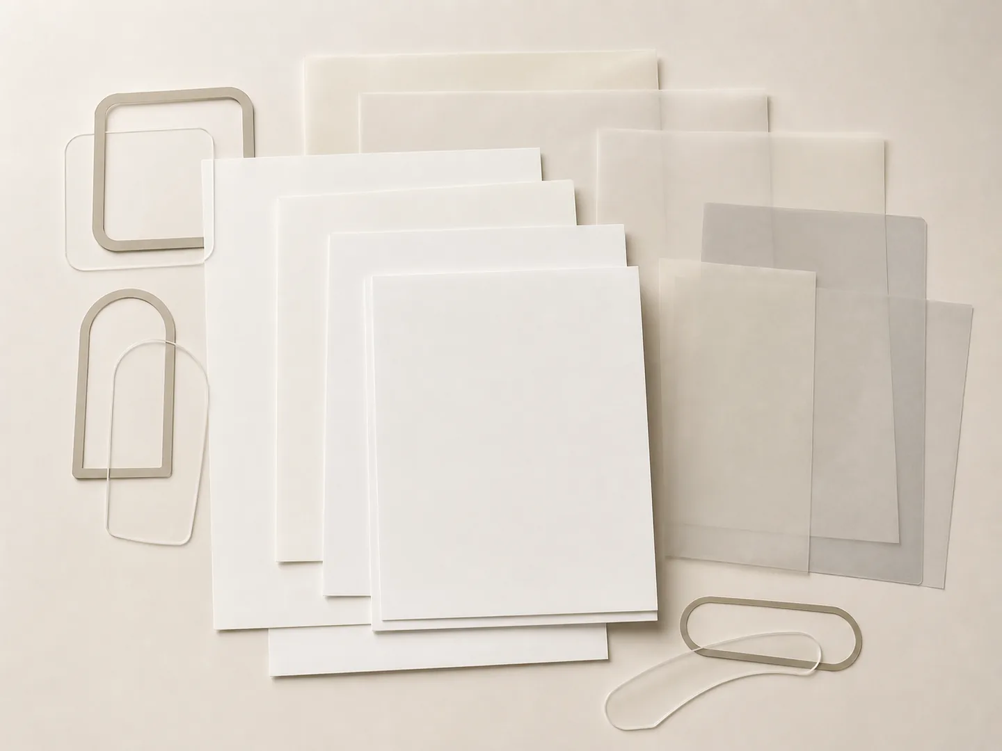 Illustrative unbranded layered preparation materials for packaging artwork handoff; final file requirements are confirmed per project.
